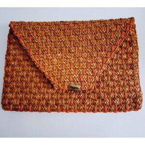 Vintage Tianjin Clutch Orange Rattan Straw Wicker Envelope  Handbag Boho Purse